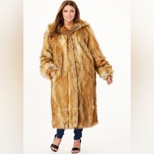 Full Length Faux-Fur Coat with Hood
